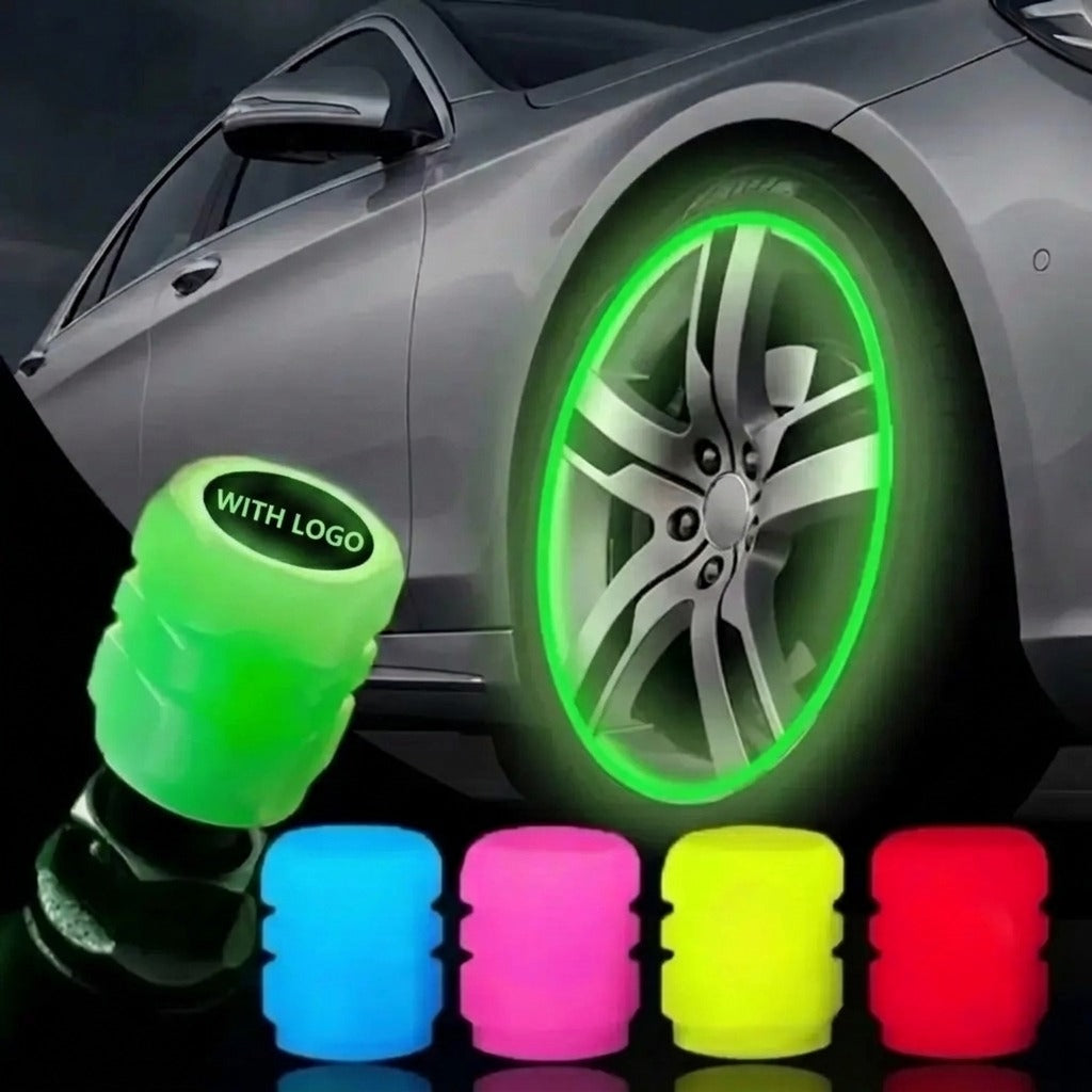 Cappucci Valvola Luminosi con Logo Auto (Set da 4 Pezzi - Compatibilità Universale)