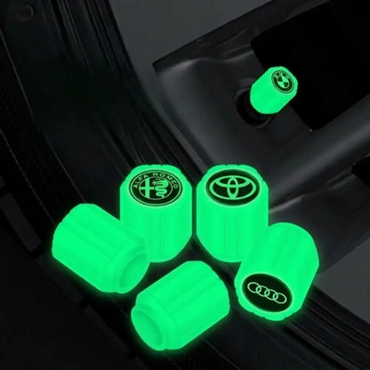 Cappucci Valvola Luminosi con Logo Auto (Set da 4 Pezzi - Compatibilità Universale)